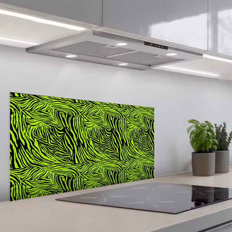 Groen - Zwart - Zebra keuken achterwand spatscherm middel 899 -3d_schuin