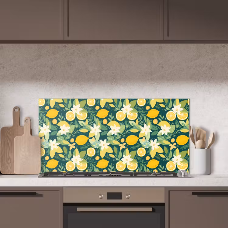 Groen - Bloemen - Citroenpartjes keuken achterwand spatscherm middel 899 -sfeer2