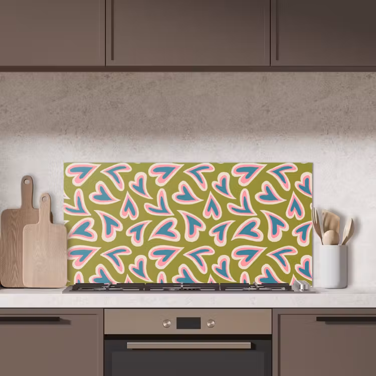 Groen - Retro - Hartjes - Patroon keuken achterwand spatscherm middel 899 -sfeer2