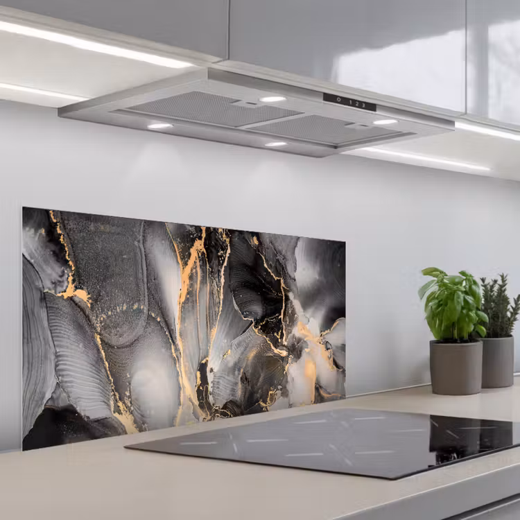 Grijs - Luxe - Goud - Marmer keuken achterwand spatscherm middel -3d_schuin