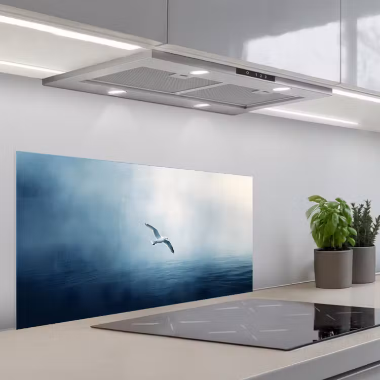 Meeuw - Wit - Zee - Mistig keuken achterwand spatscherm middel -3d_schuin