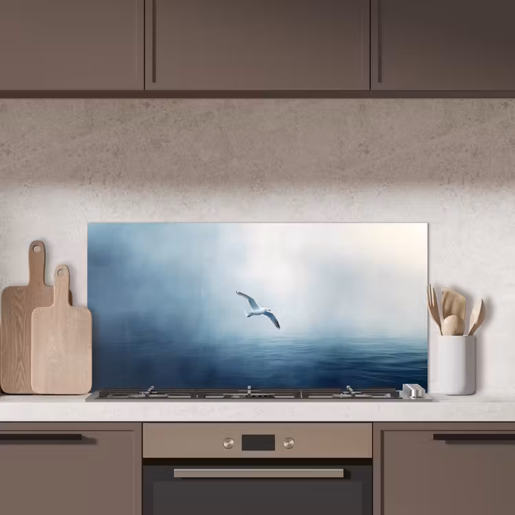 Meeuw - Wit - Zee - Mistig keuken achterwand spatscherm middel -sfeer2