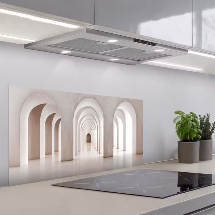 Hal - Bogen - Symmetrisch - Modern keuken achterwand spatscherm middel -3d_schuin