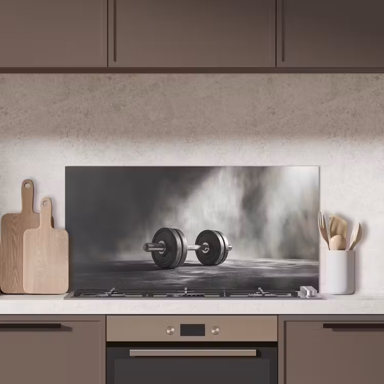 Halter - Gewichten - Zwart keuken achterwand spatscherm middel -sfeer2