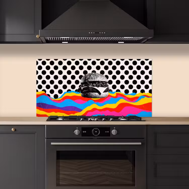 Hamburger - Stippen - Golven - Kleuren keuken achterwand spatscherm middel -sfeer1