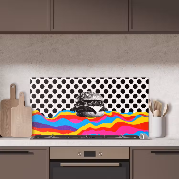 Hamburger - Stippen - Golven - Kleuren keuken achterwand spatscherm middel -sfeer2