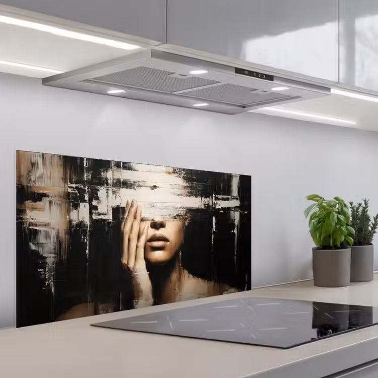 Hand - Gezicht - Strepen - Abstract keuken achterwand spatscherm middel -3d_schuin