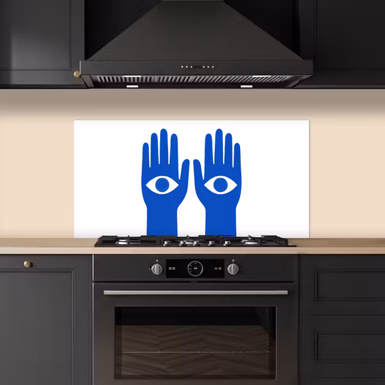 Handen - Twee - Ogen - Blauw keuken achterwand spatscherm middel -sfeer1