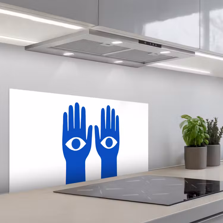 Handen - Twee - Ogen - Blauw keuken achterwand spatscherm middel -3d_schuin