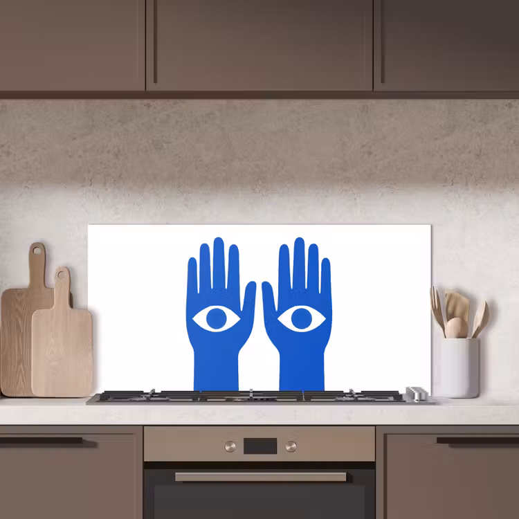 Handen - Twee - Ogen - Blauw keuken achterwand spatscherm middel -sfeer2