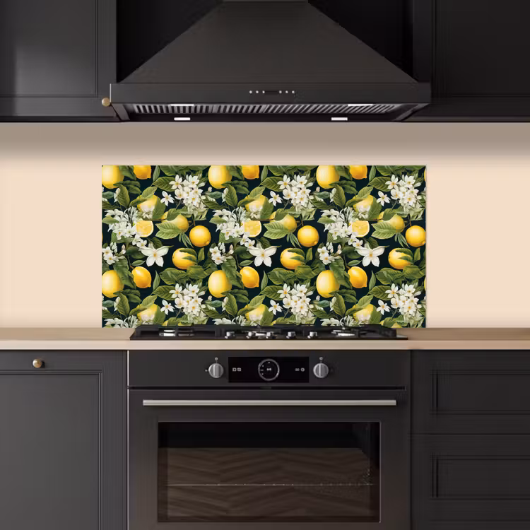Hangende - Citroenen - Witte - Bloemetjes keuken achterwand spatscherm middel 899 -sfeer1