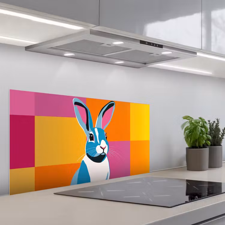 Haas - Kleurvakken - Oren - Roze keuken achterwand spatscherm middel -3d_schuin
