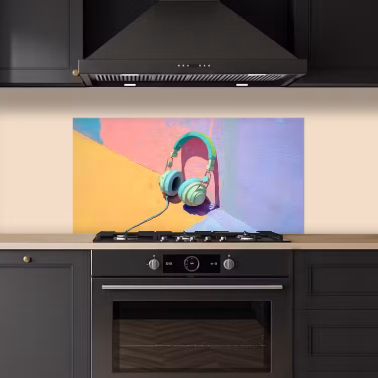 Koptelefoon - Mintgroen - Draad keuken achterwand spatscherm middel -sfeer1