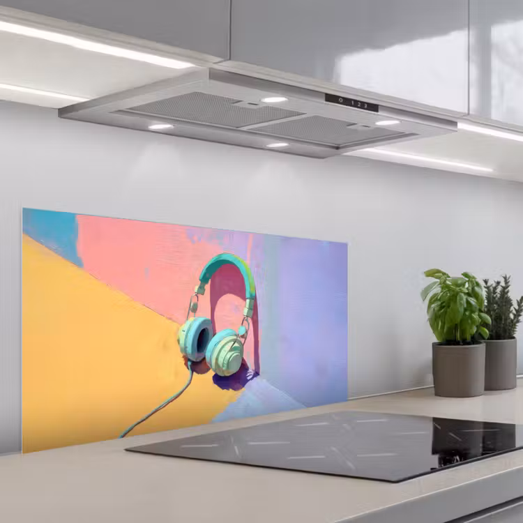 Koptelefoon - Mintgroen - Draad keuken achterwand spatscherm middel -3d_schuin