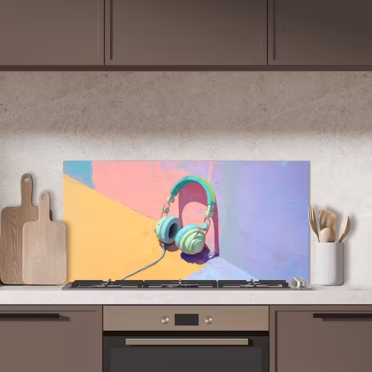 Koptelefoon - Mintgroen - Draad keuken achterwand spatscherm middel -sfeer2