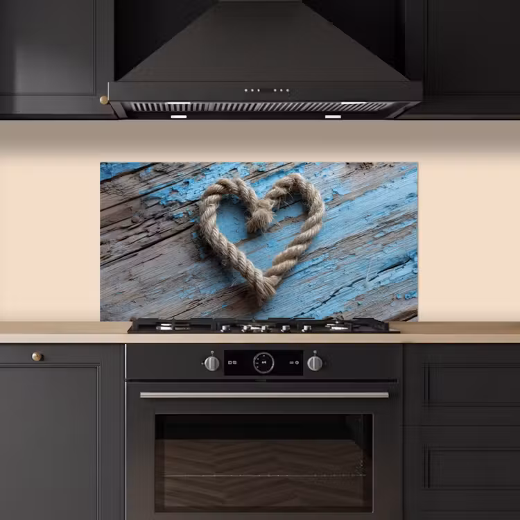Hart - Touw - Hout - Rustiek keuken achterwand spatscherm middel -sfeer1