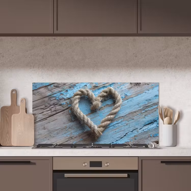 Hart - Touw - Hout - Rustiek keuken achterwand spatscherm middel -sfeer2