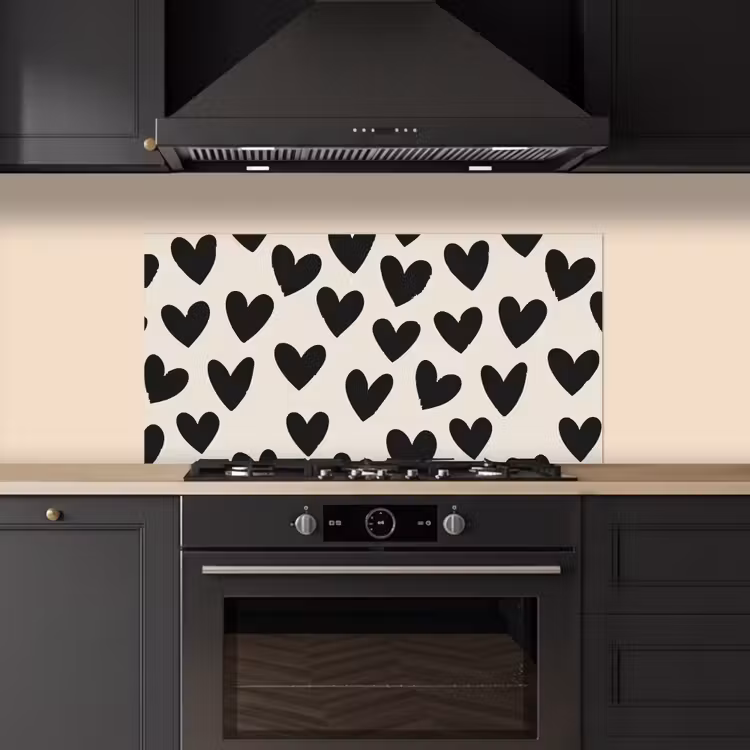 Hartjes - Zwart - Beige keuken achterwand spatscherm middel -sfeer1