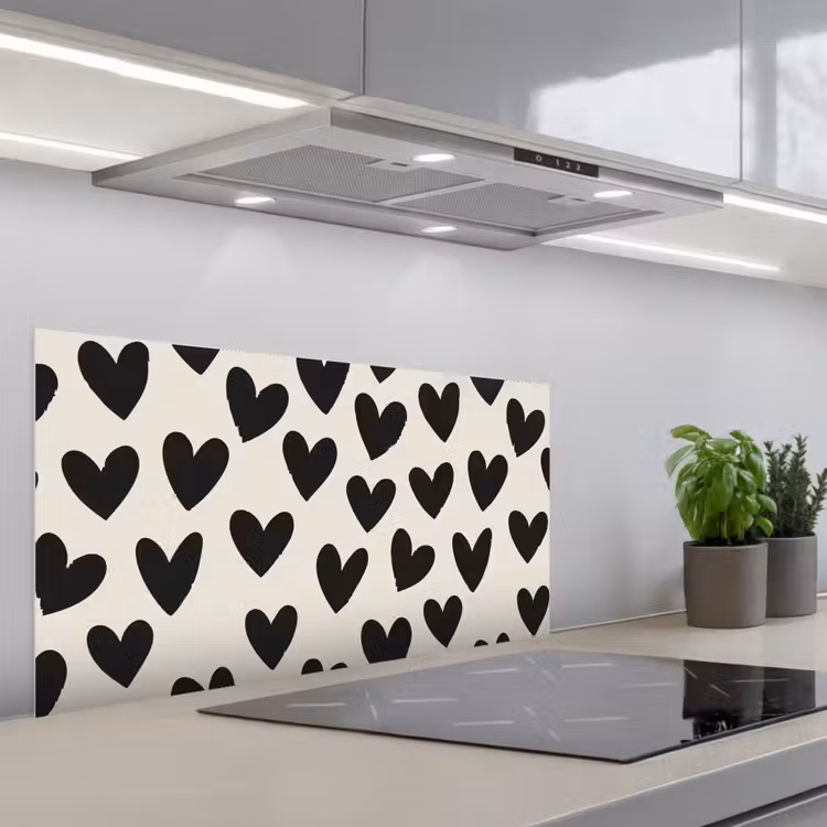 Hartjes - Zwart - Beige keuken achterwand spatscherm middel -3d_schuin