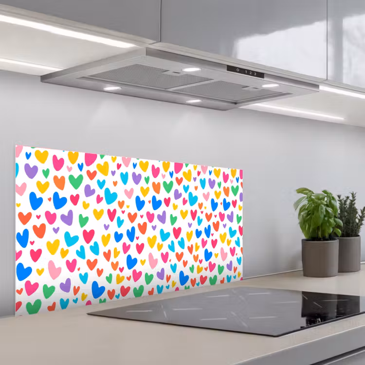 Hartjes - Kleurrijk - Patroon - Levendig keuken achterwand spatscherm middel -3d_schuin