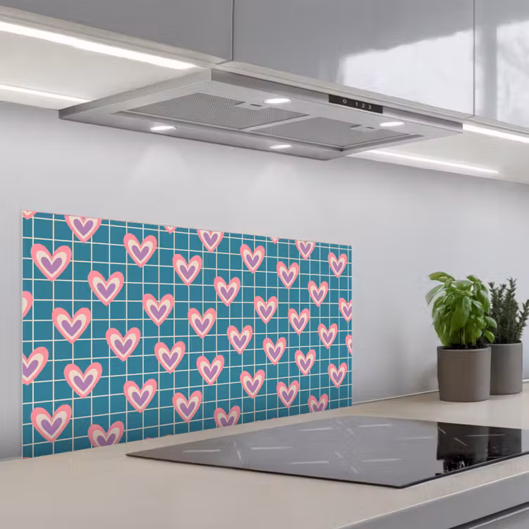 Hartjes - Raster - Patroon - Blauw keuken achterwand spatscherm middel 899 -3d_schuin