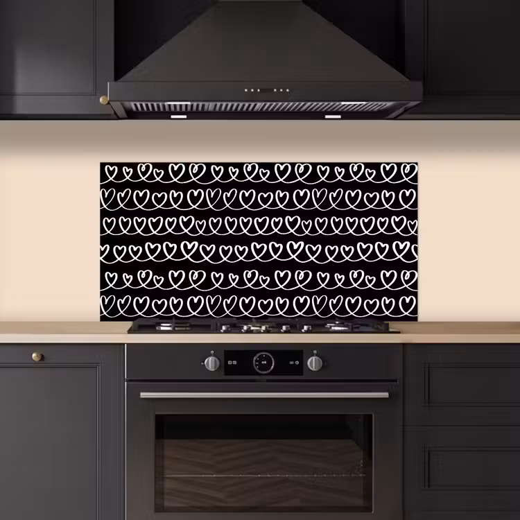 Harten - Verweven - Zwart - Wit keuken achterwand spatscherm middel 899 -sfeer1