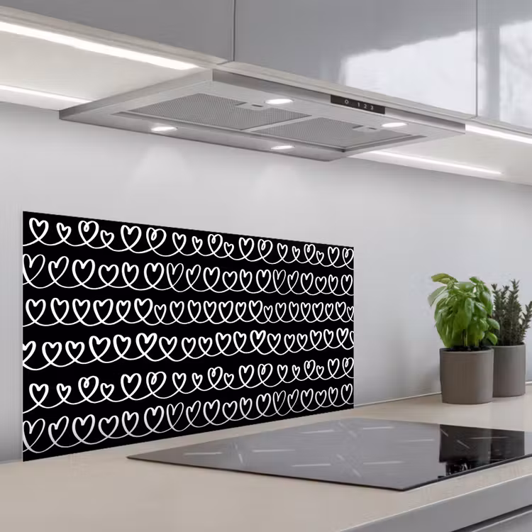 Harten - Verweven - Zwart - Wit keuken achterwand spatscherm middel 899 -3d_schuin