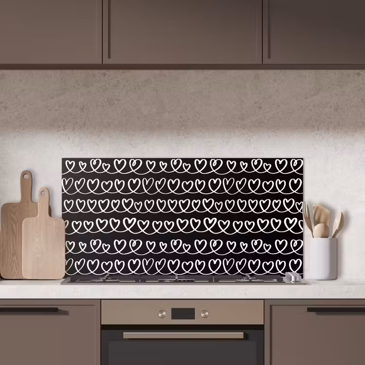 Harten - Verweven - Zwart - Wit keuken achterwand spatscherm middel 899 -sfeer2