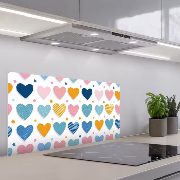 Hartjes - Pastel - Patroon keuken achterwand spatscherm middel -3d_schuin