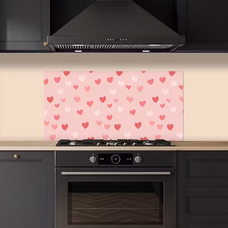Hartjes - Patroon - Roze keuken achterwand spatscherm middel -sfeer1