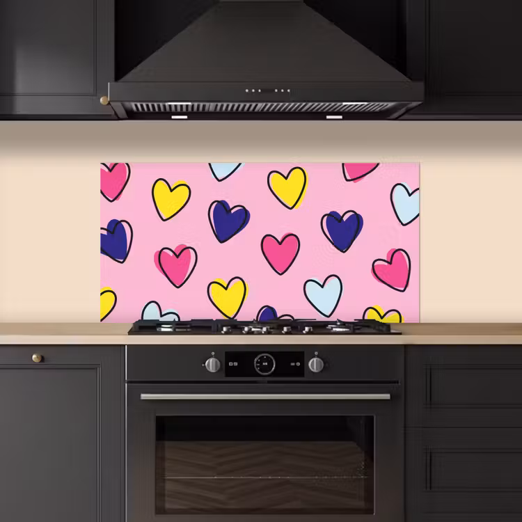 Hartjes - Valentijn - Patroon - Kleurrijk keuken achterwand spatscherm middel -sfeer1