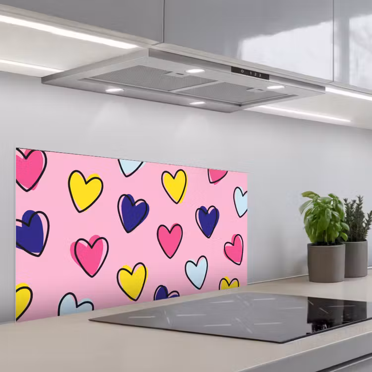 Hartjes - Valentijn - Patroon - Kleurrijk keuken achterwand spatscherm middel -3d_schuin