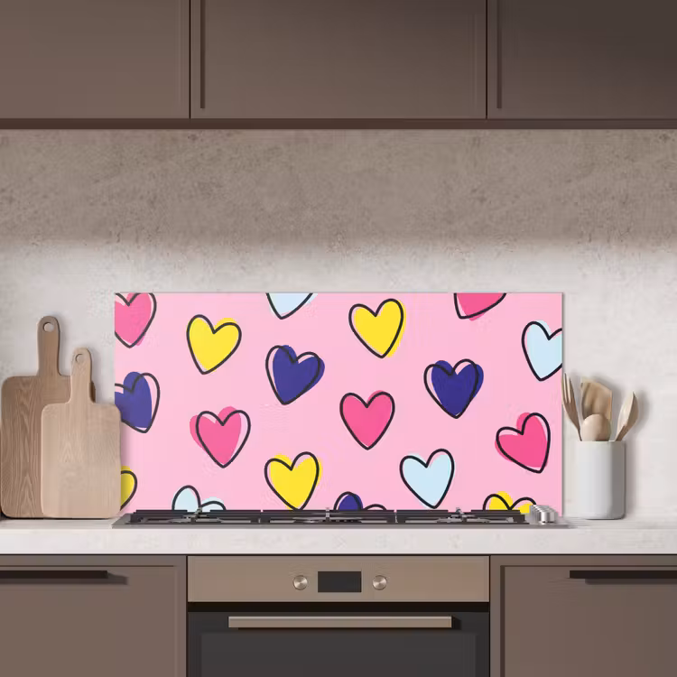 Hartjes - Valentijn - Patroon - Kleurrijk keuken achterwand spatscherm middel -sfeer2