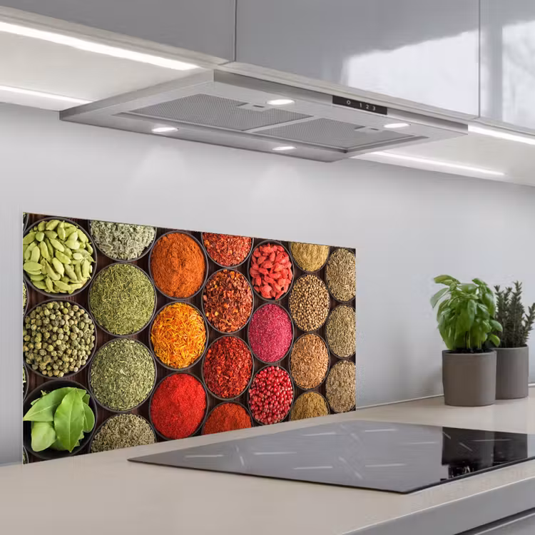 Kruiden - Schaaltjes - Kleurrijk - Textuur keuken achterwand spatscherm middel -3d_schuin