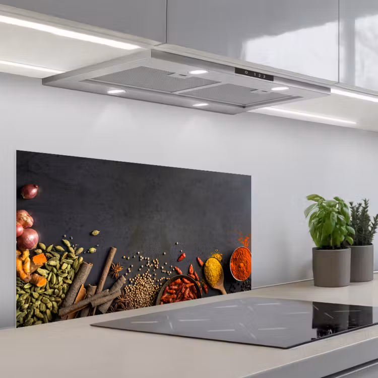Kruiden - Eten - Specerijen - Zwart - Paprika - Kaneel keuken achterwand spatscherm middel -3d_schuin