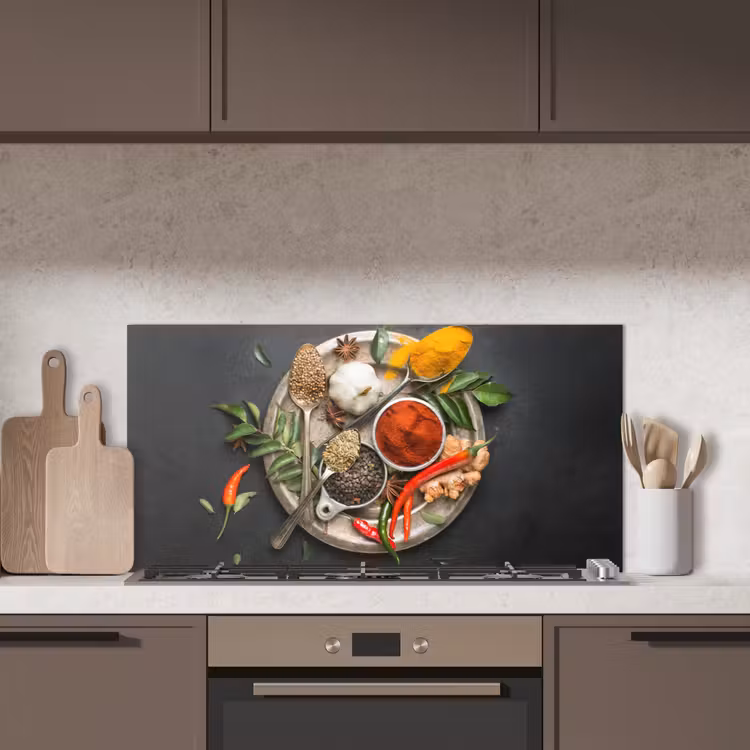 Kruiden - Bord - Peper - Zwart - Lepels - Zilver keuken achterwand spatscherm middel -sfeer2