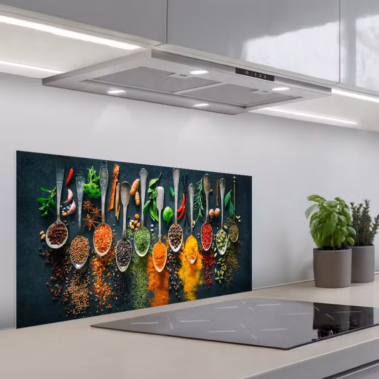 Kruiden - Specerijen - Lepels keuken achterwand spatscherm middel -3d_schuin