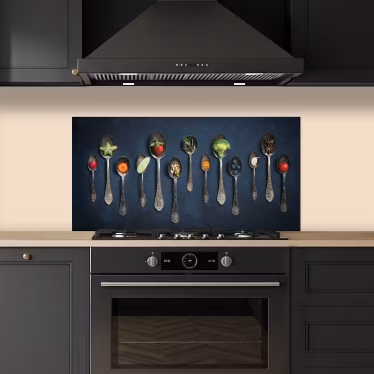Kruiden - Lepel - Zilver - Specerijen - Industrieel keuken achterwand spatscherm middel -sfeer1