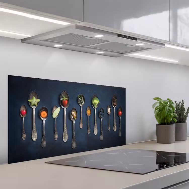 Kruiden - Lepel - Zilver - Specerijen - Industrieel keuken achterwand spatscherm middel -3d_schuin