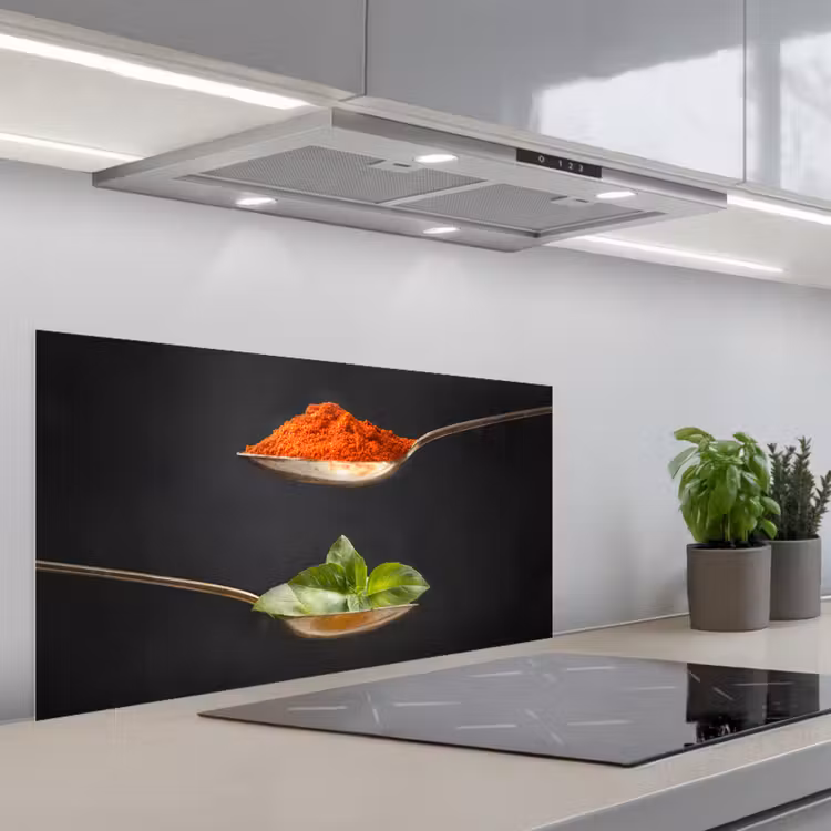 Kruiden - Lepel - Specerijen - Zwart - Italiaans keuken achterwand spatscherm middel -3d_schuin