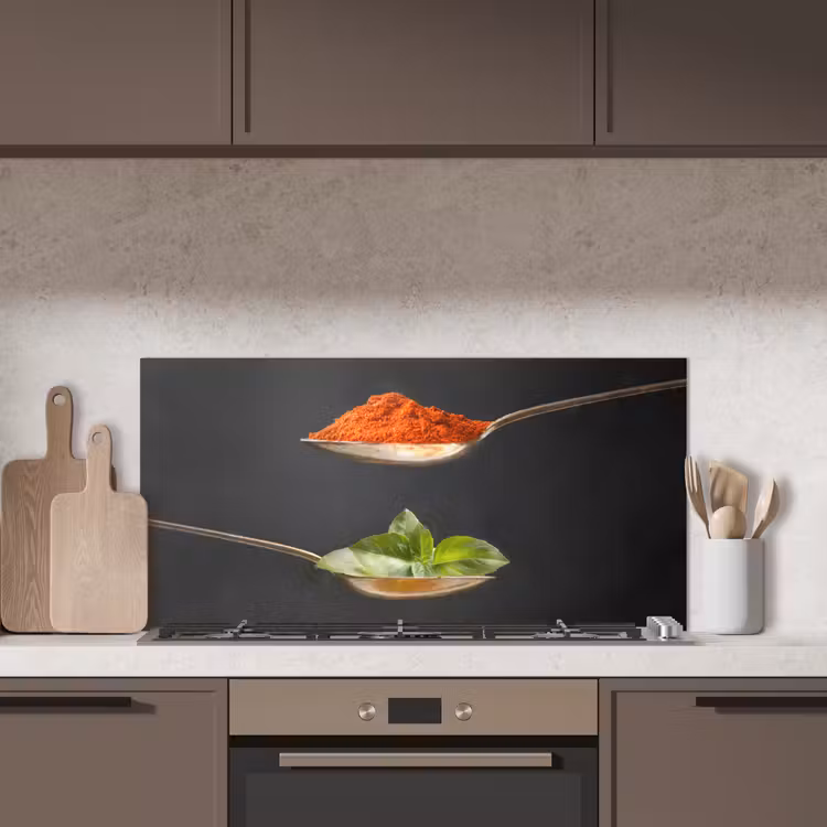 Kruiden - Lepel - Specerijen - Zwart - Italiaans keuken achterwand spatscherm middel -sfeer2