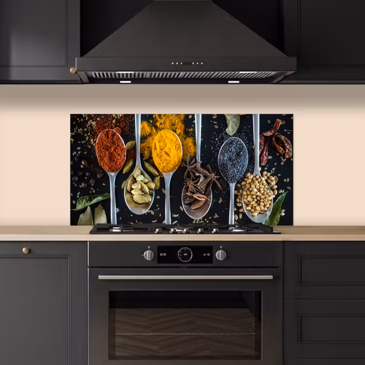 Kruiden - Lepel - Specerijen - Zwart - Keuken keuken achterwand spatscherm middel -sfeer1