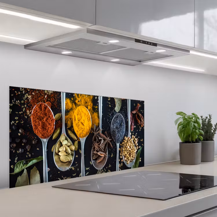 Kruiden - Lepel - Specerijen - Zwart - Keuken keuken achterwand spatscherm middel -3d_schuin