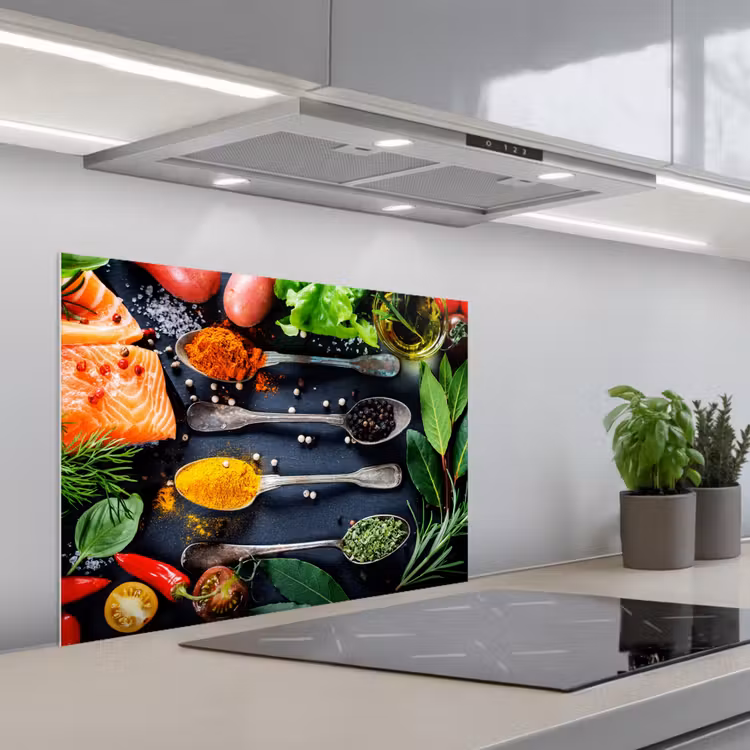 Kruiden - Lepels - Keuken - Specerijen keuken achterwand spatscherm middel -3d_schuin
