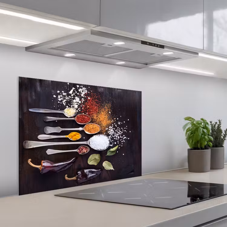 Kruiden - Lepels - Specerijen - Industrieel keuken achterwand spatscherm middel -3d_schuin
