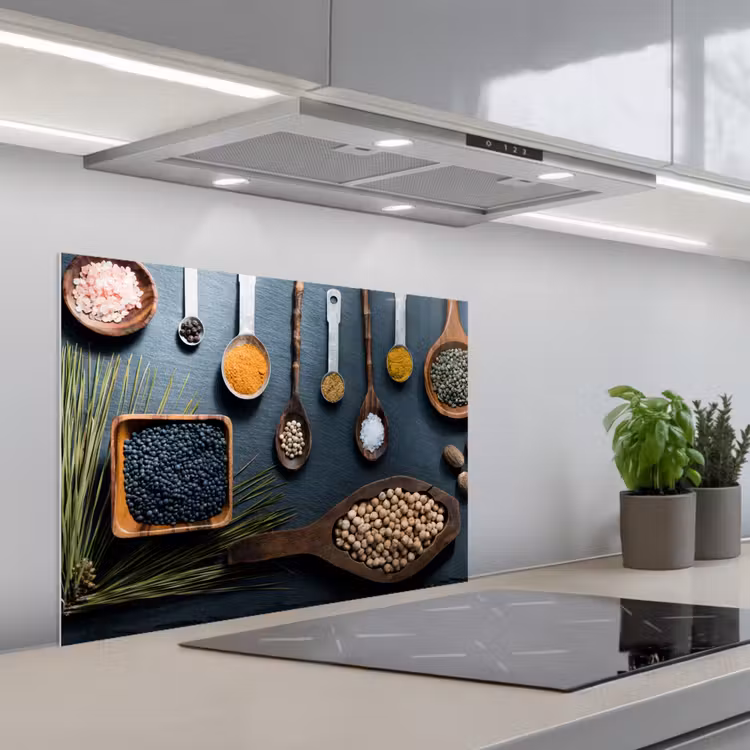 Kruiden - Lepels - Specerijen - Keuken keuken achterwand spatscherm middel -3d_schuin