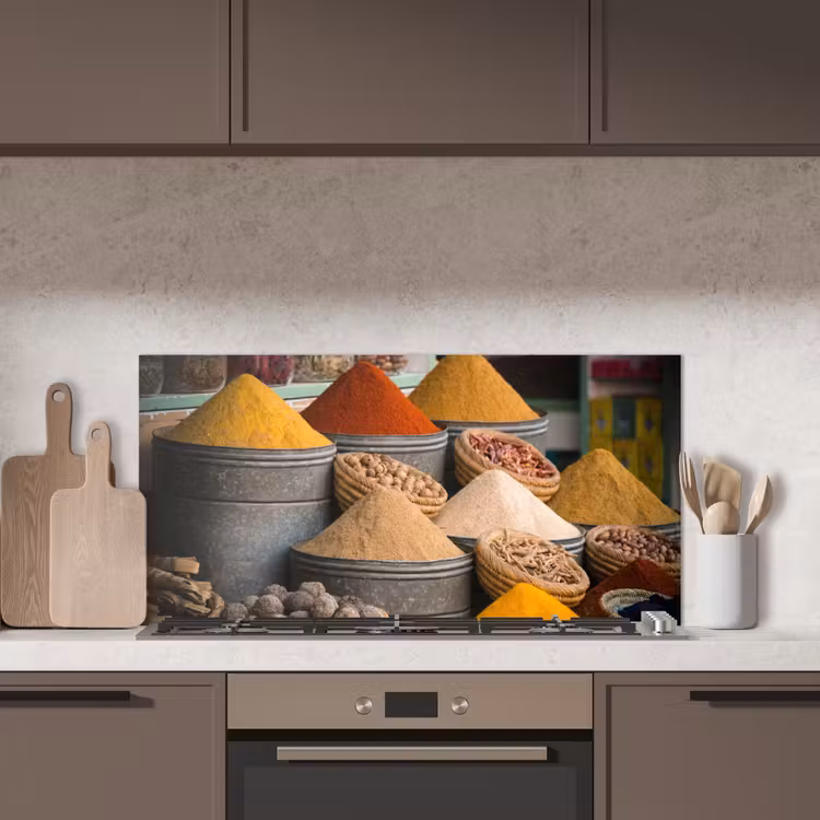 Kruiden - Ton - Specerijen - Geel - Bruin keuken achterwand spatscherm middel -sfeer2