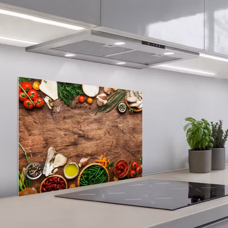 Kruiden - Groente - Rustiek keuken achterwand spatscherm middel -3d_schuin
