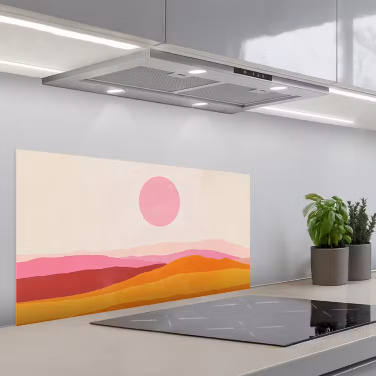 Heuvels - Oranje - Zon - Abstract keuken achterwand spatscherm middel -3d_schuin