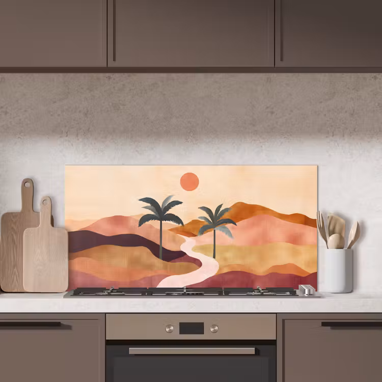 Heuvels - Palmbomen - Abstract keuken achterwand spatscherm middel -sfeer2